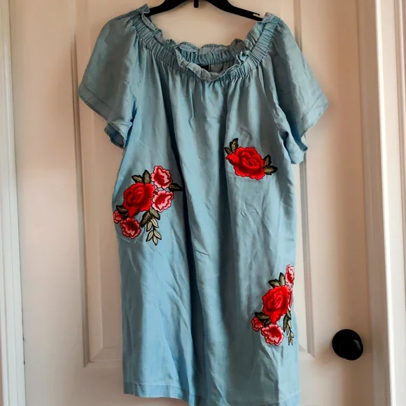 a.n.a | Dresses | Ana Nwot Light Blue Embroidered Denim Dress | Poshmark